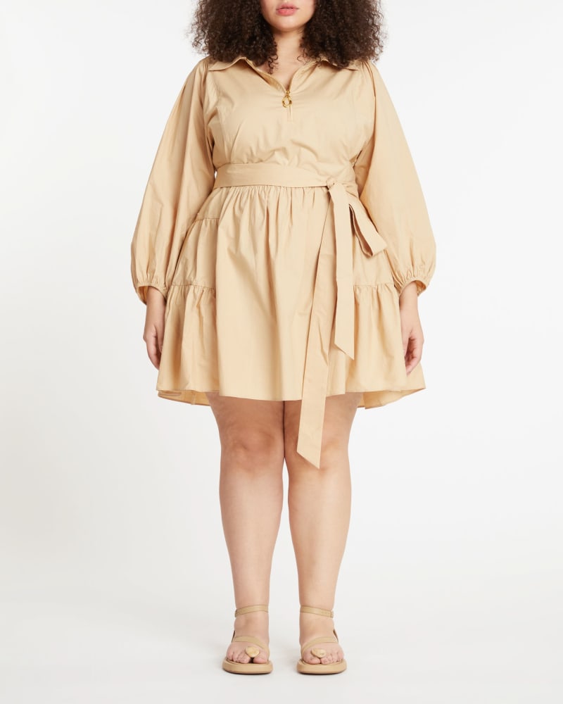 Front of a model wearing a size 2X Kimberly Dress in GINGER ROOT by Tanya Taylor. | dia_product_style_image_id:283269